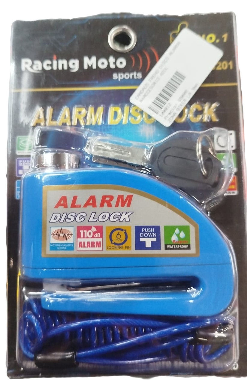 Candado Freno Disco Alarma+Accesorio Azul