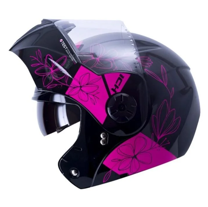Casco Ich 3110S Flower Up Negro Fucsia Brillante