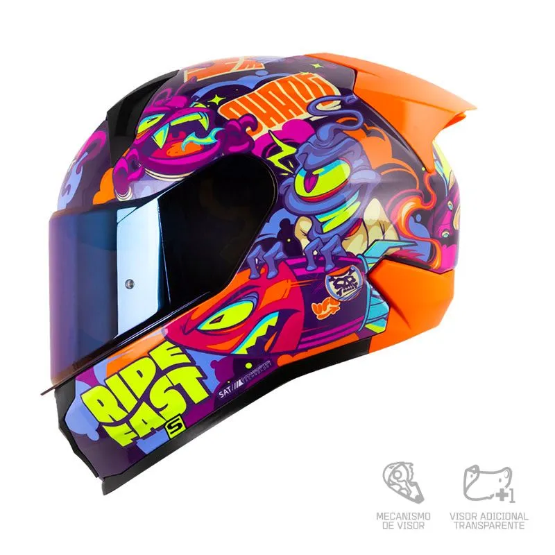 CASCO SHAFT 560 EVO UNIVERSE MORADO OSCURO NARANJA NEON