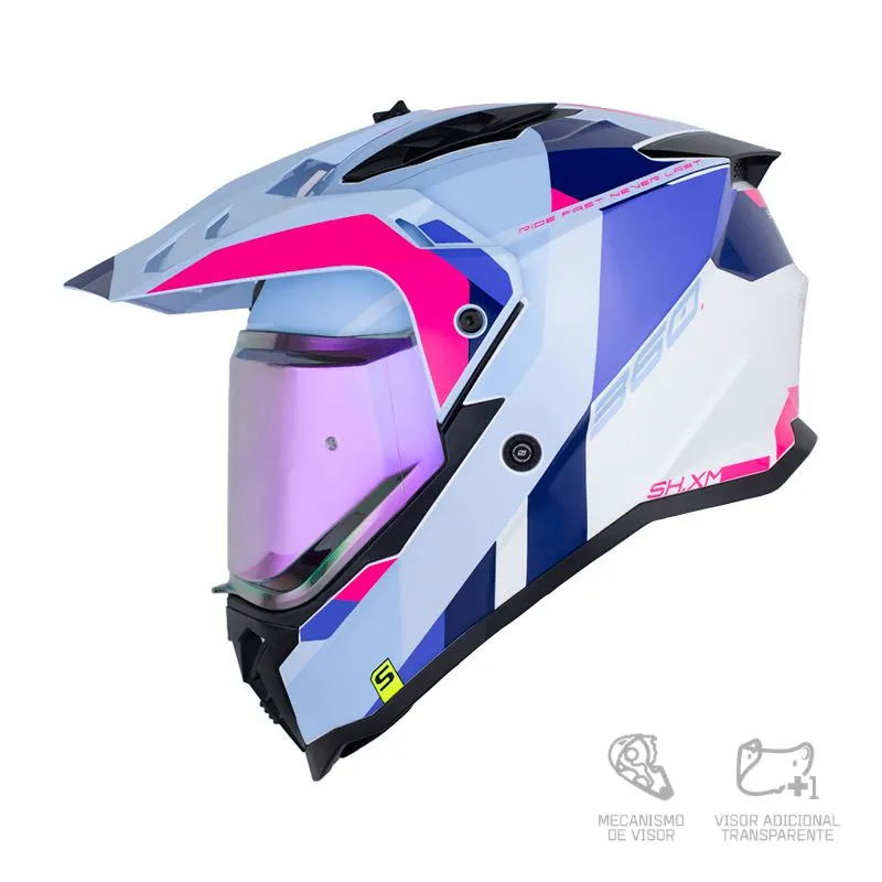 CASCO SHAFT MX360 KOSH AZUL CLARO FUCSIA
